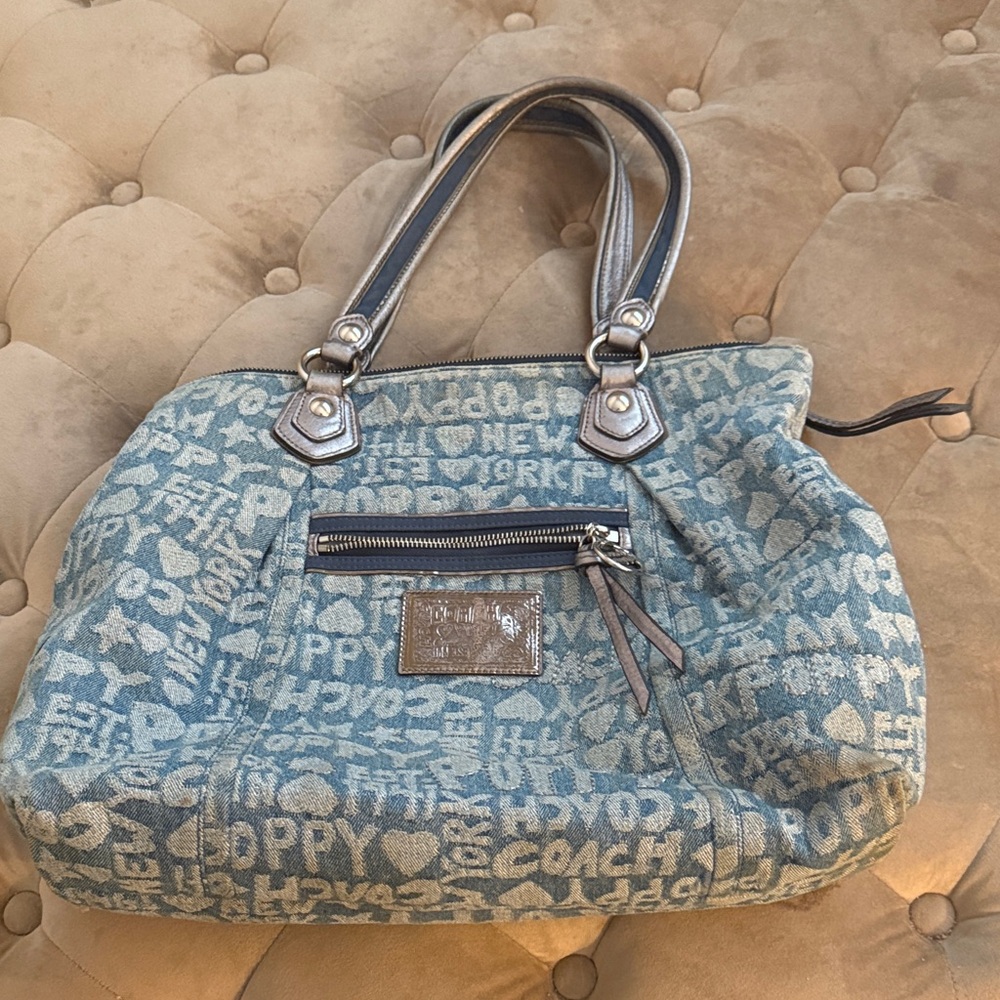 Coach Denim Blue Textured Shoulder Bag